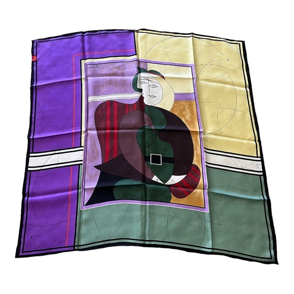 Mark A Gough Pablo Picasso Print 100% Silk Handmade Scarf. - Picture 3 of 7